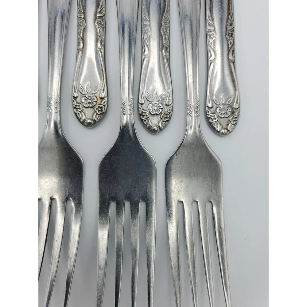 Vtg Kingston Present Verona Floral Pattern MCM‎ Stainless 8 Knife 4 Spoon 3 Fork